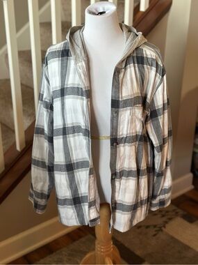 Eddie Bauer Heather Gray Flannel Top with Hoodie - D2002